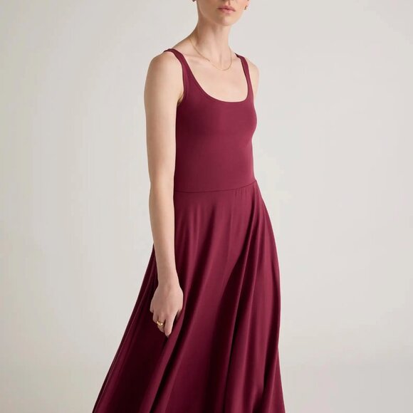 Quince Tencel Jersey Fit & Flare Midi Dress, Wine/Burgundy/Red, NWT (XS-XL) - Picture 2 of 5